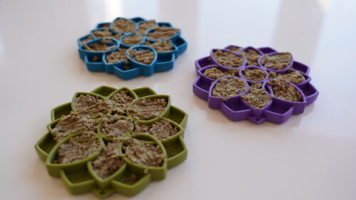 flower shaped dog feeding mat with raw food